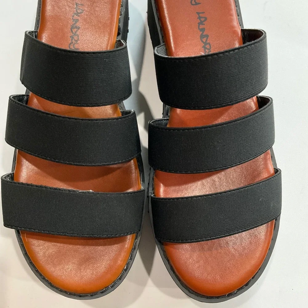 Dirty Laundry June Black Elastic‎ Triple Strap Platform Sandals 9 Chunky 90s Y2K